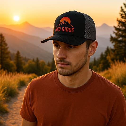 Embroidered Sunrise Richardson 112 Hat, Red Ridge Sunrise, Snapback Trucker Cap, Outdoor Hat, Camping Gear, Gift for Him/Her, Adjustable Cap